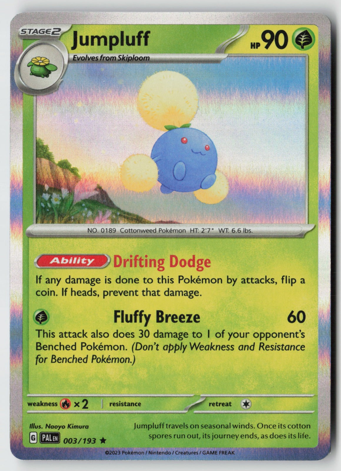 Jumpluff 003/193 SV02: Paldea Evolved Rare Holo NM Naoyo Kimura