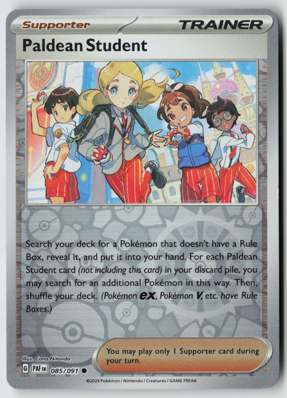 Paldean Student 085/091 SV: Paldean Fates Common Reverse Holo NM Cona Nitanda