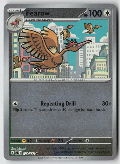 Fearow 103/132 ME01: Mega Evolution Common Reverse Holo NM Saboteri