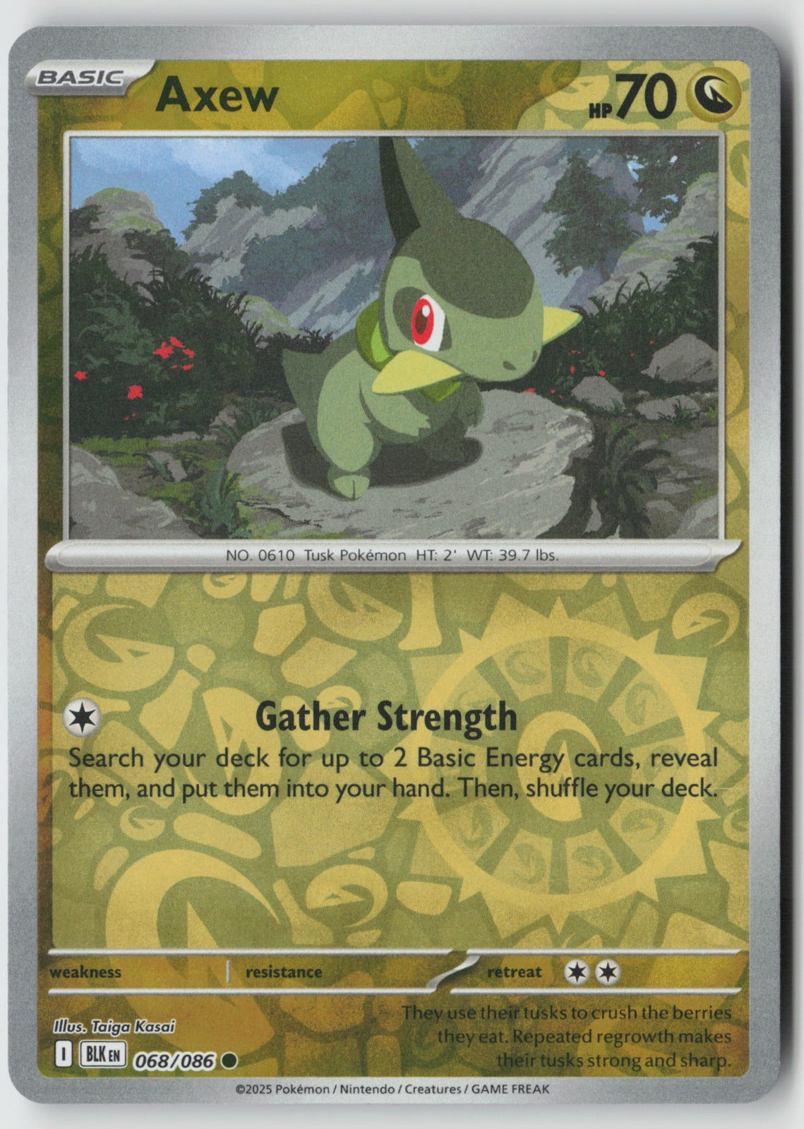 Axew 068/086 SV: Black Bolt Common Reverse Holo NM Taiga Kasai