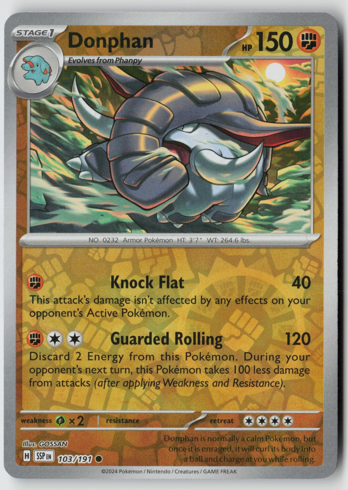 Donphan 103/191 SV08: Surging Sparks Common Reverse Holo NM GOSSAN