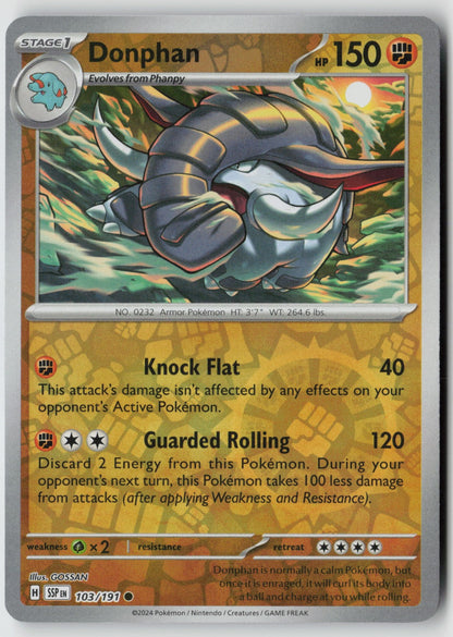 Donphan 103/191 SV08: Surging Sparks Common Reverse Holo NM GOSSAN