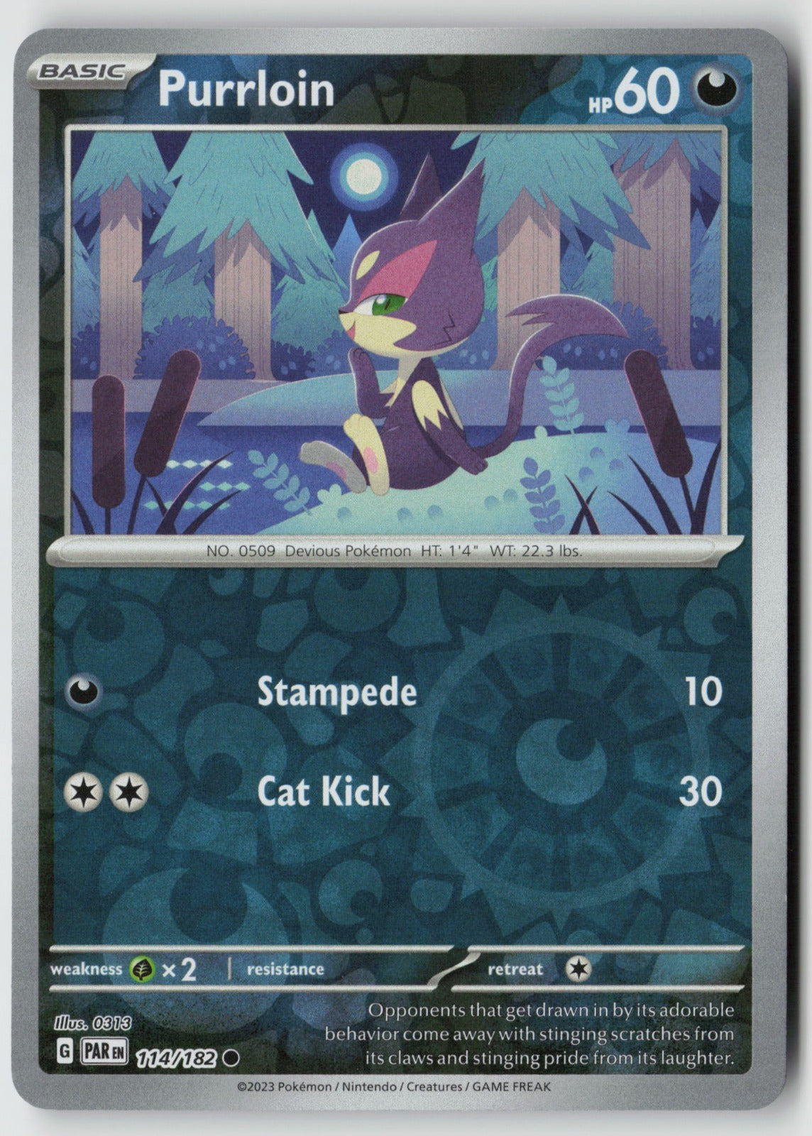 Purrloin 114/182 SV04: Paradox Rift Common Reverse Holo NM 0313