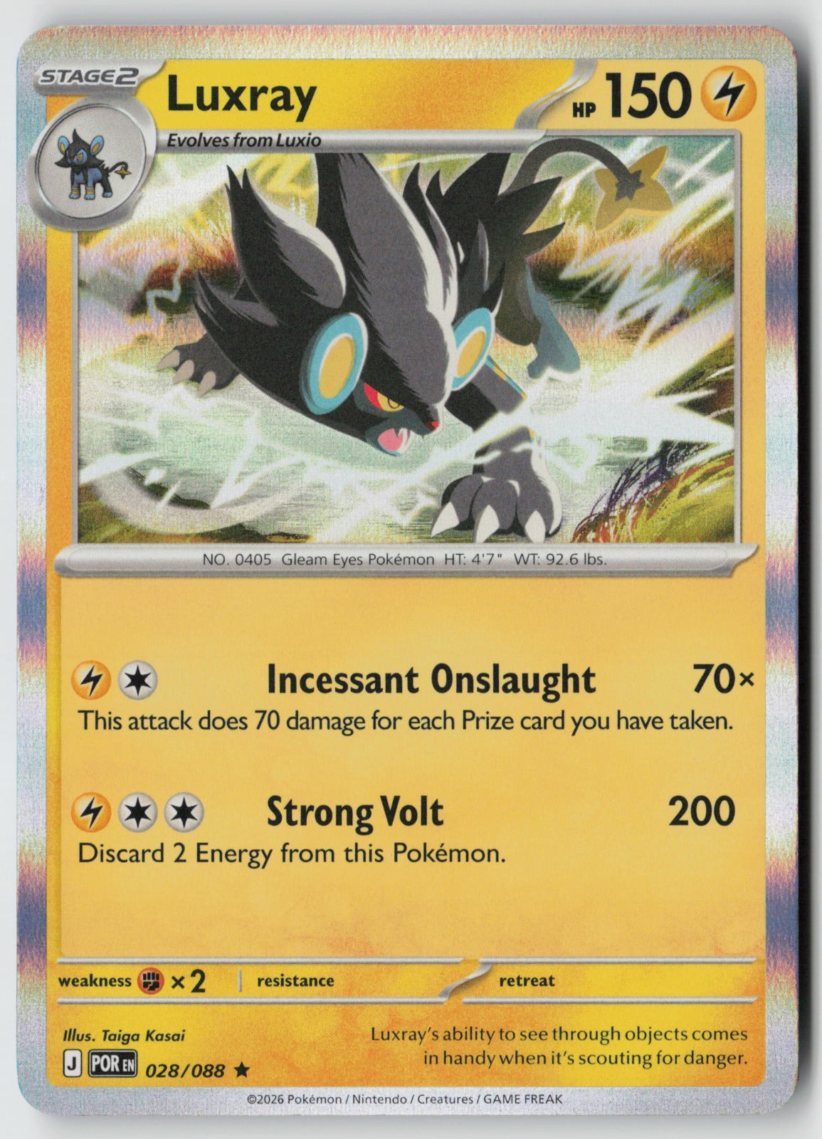 Luxray 028/088 ME03: Perfect Order Rare Holo NM Taiga Kasai