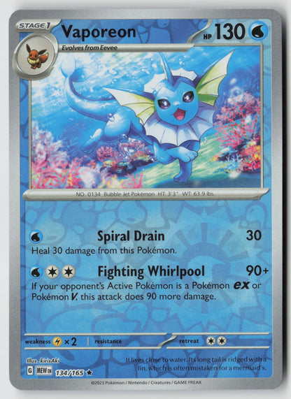 Vaporeon 134/165 SV: Scarlet & Violet 151 Rare Reverse Holo NM KirisAki