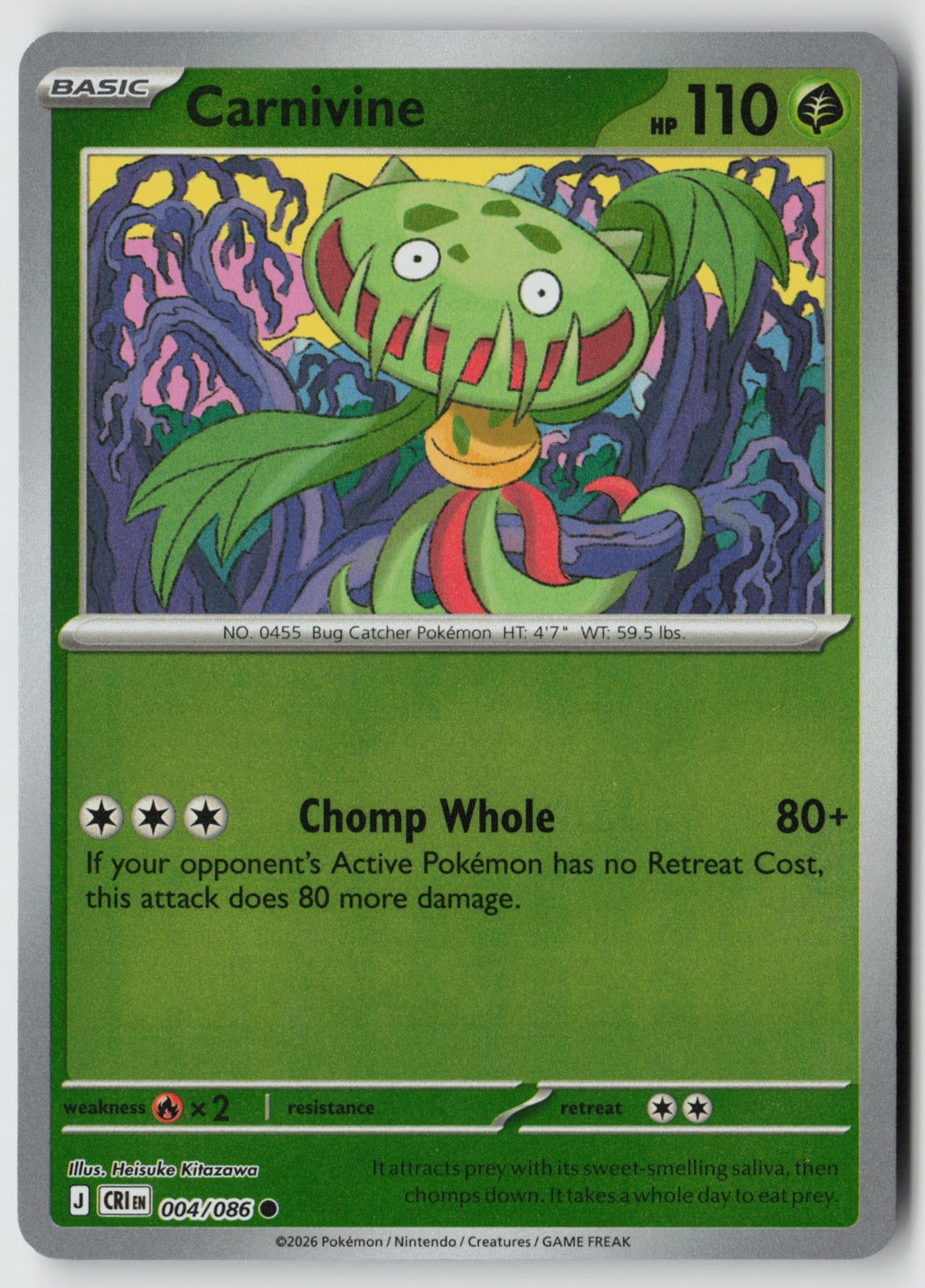 Carnivine 004/086 ME04: Chaos Rising Common Reverse Holo NM Heisuke Kitazawa