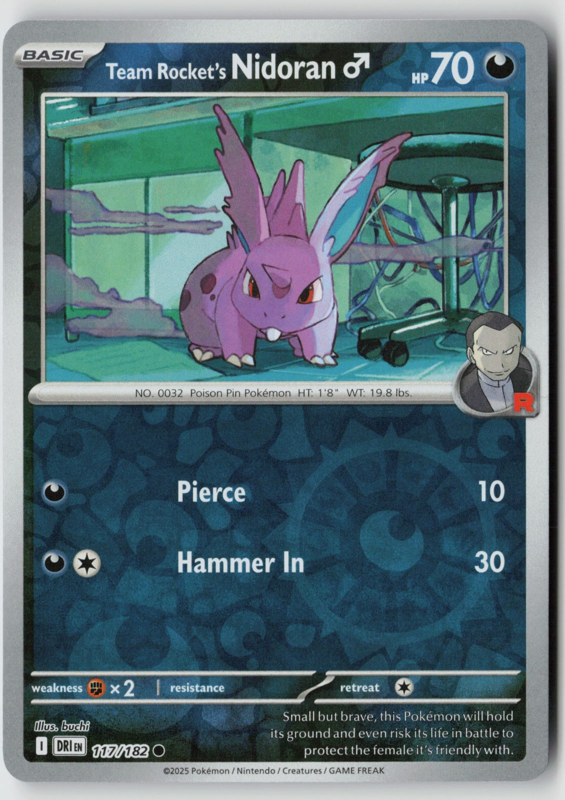 Team Rocket's Nidoran M 117/182 SV10: Destined Rivals Common Reverse Holo NM