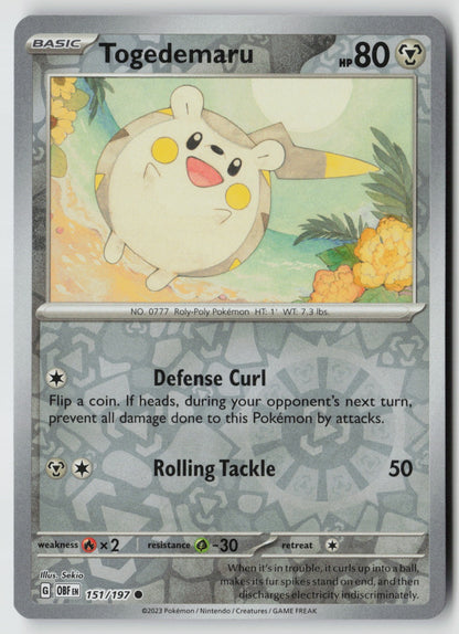 Togedemaru 151/197 SV03: Obsidian Flames Common Reverse Holo NM Sekio