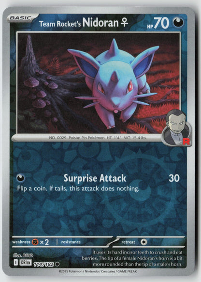 Team Rocket's Nidoran F 114/182 SV10: Destined Rivals Common Reverse Holo NM