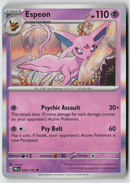 Espeon 033/131 SV: Prismatic Evolutions Rare Holo NM Kariya