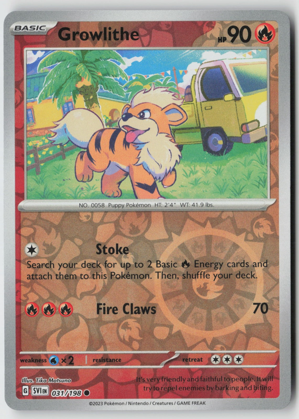 Growlithe 031/198 SV01: Scarlet & Violet Base Set Common Reverse Holo NM Naoyo K