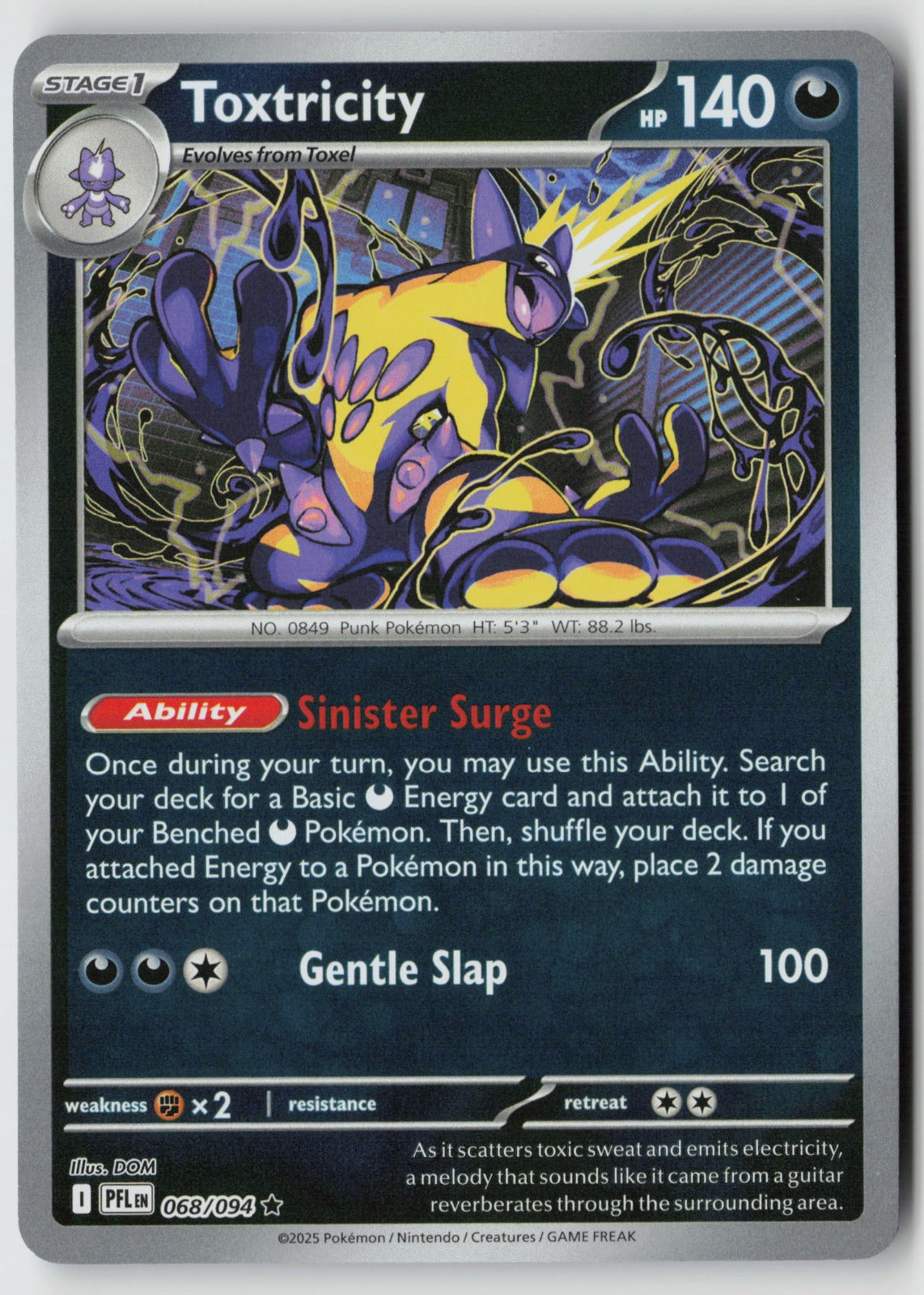 Toxtricity 068/094 ME02: Phantasmal Flames Rare Reverse Holo NM DOM