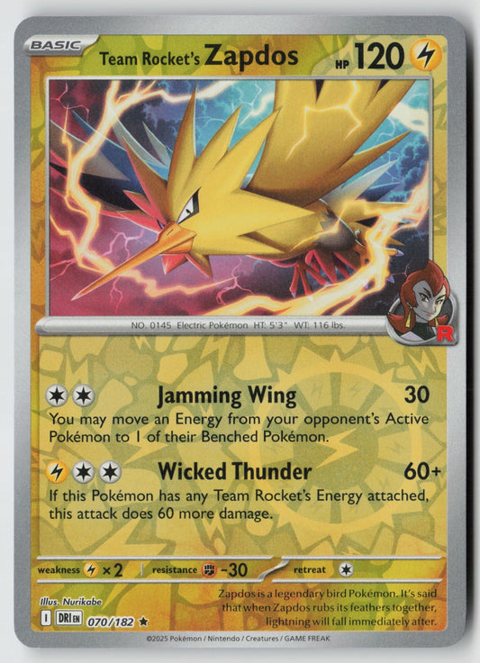 Team Rocket's Zapdos 070/182 SV10: Destined Rivals Rare Reverse Holo NM Teeziro