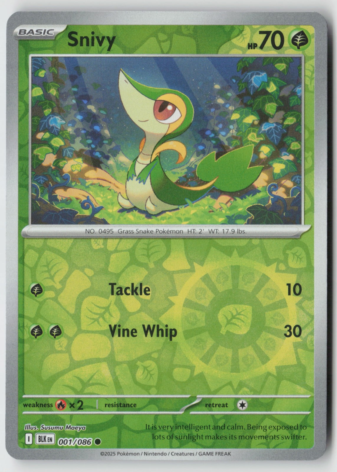 Snivy 001/086 SV: Black Bolt Common Reverse Holo NM Susumu Maeya