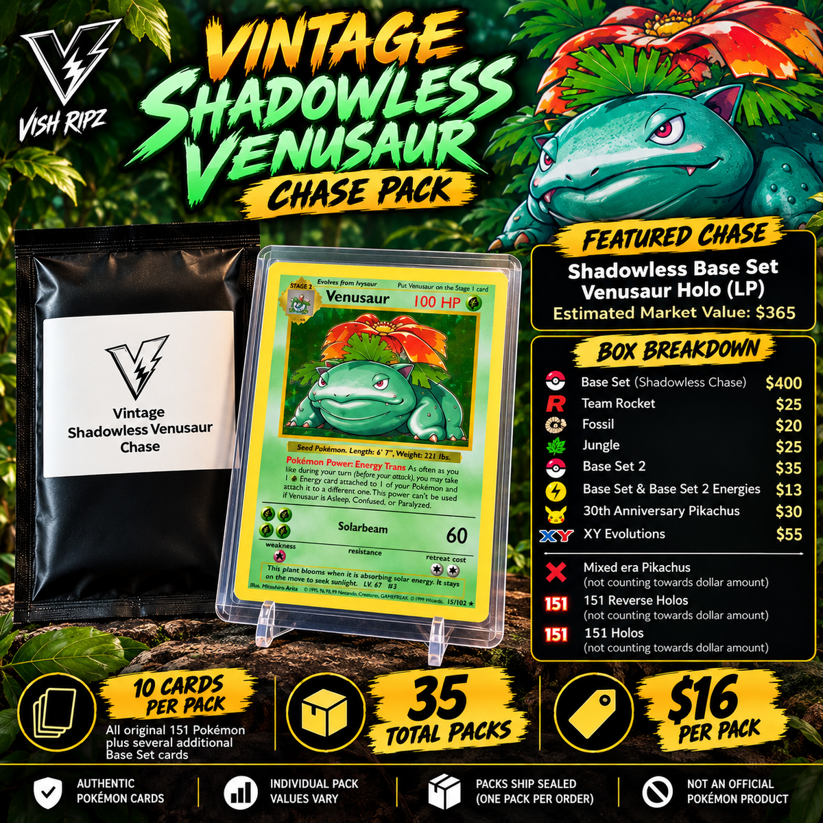 Vintage Shadowless Venusaur Chase Pack