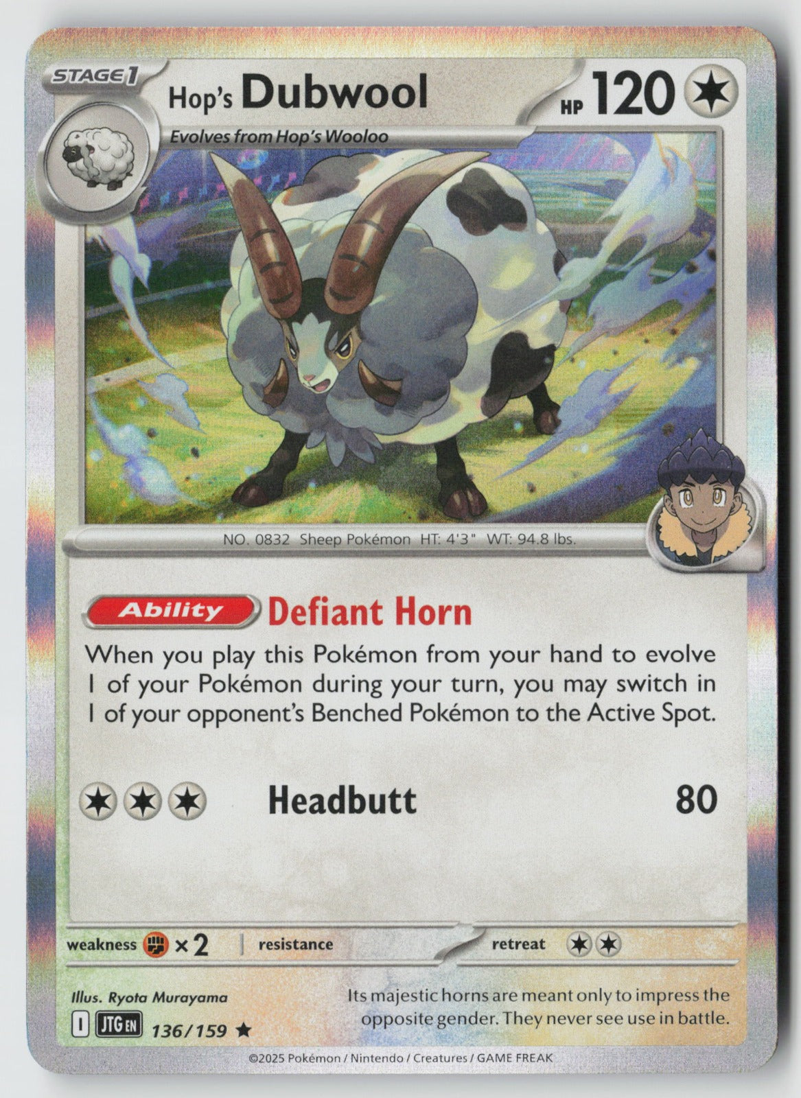 Hop's Dubwool 136/159 SV09: Journey Together Rare Holo NM Ryota Murayama