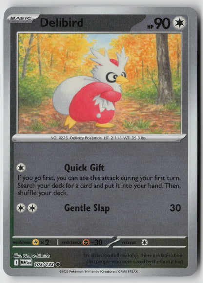 Delibird 105/132 ME01: Mega Evolution Common Reverse Holo NM Naoyo Kimura