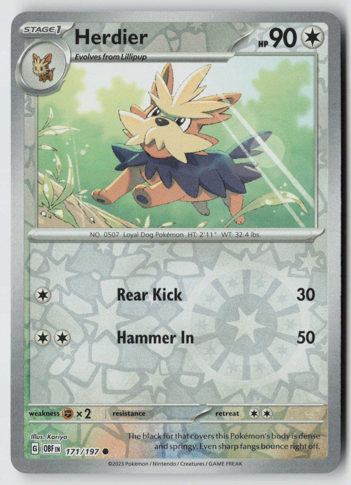 Herdier 171/197 SV03: Obsidian Flames Common Reverse Holo NM Kariya