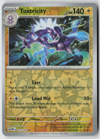 Toxtricity 072/197 SV03: Obsidian Flames Rare Reverse Holo NM Anesaki Dynamic
