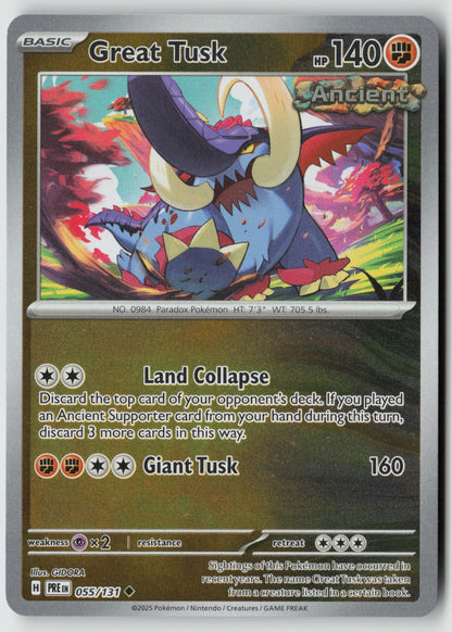 Great Tusk 055/131 SV: Prismatic Evolutions Uncommon Reverse Holo NM GIDORA