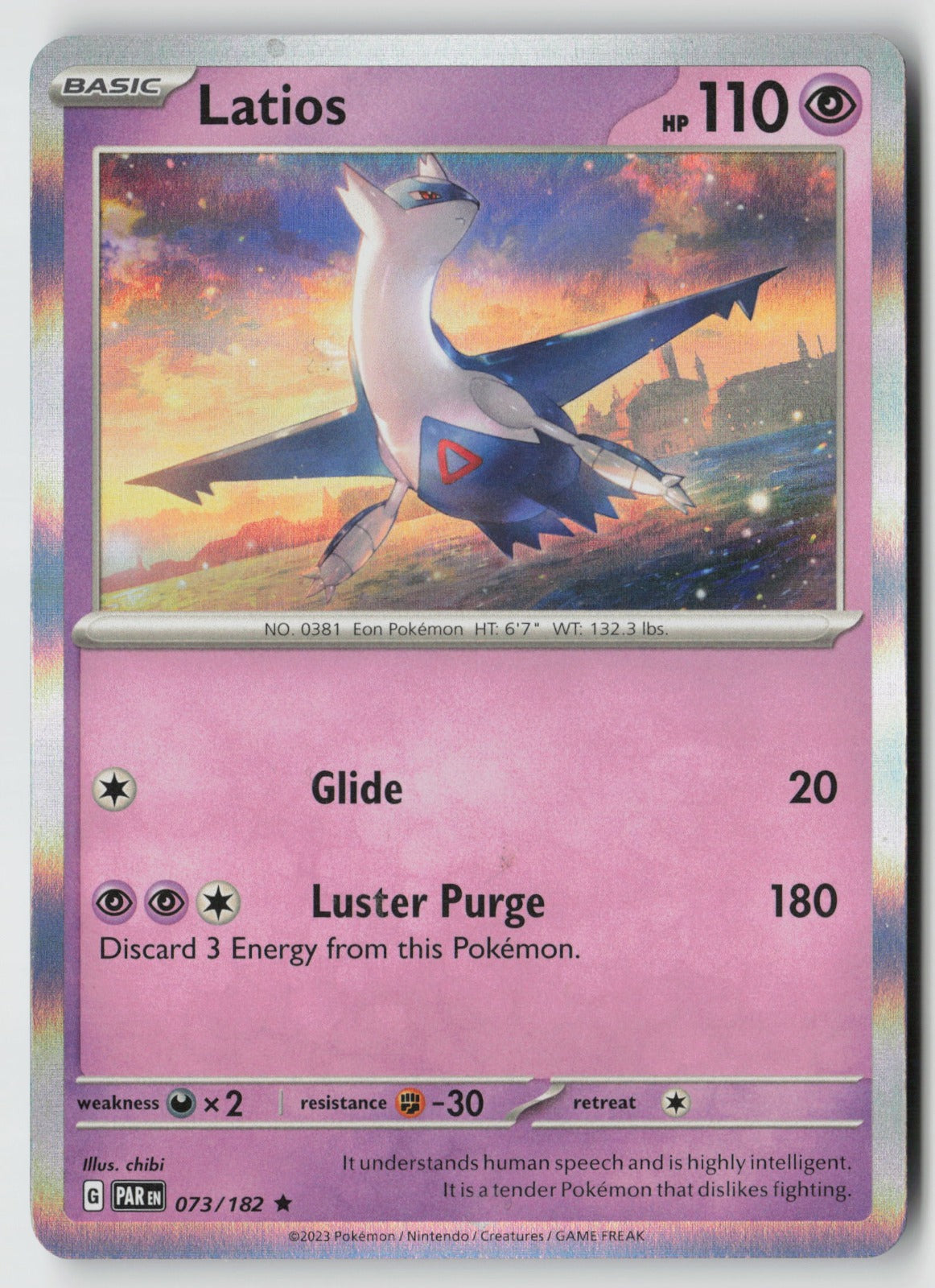 Latios 073/182 SV04: Paradox Rift Rare Holo NM chibi