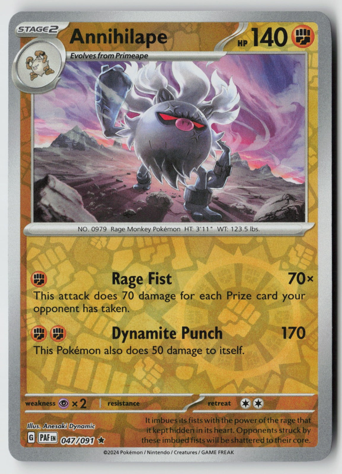 Annihilape 047/091 SV: Paldean Fates Rare Reverse Holo NM Anesaki Dynamic