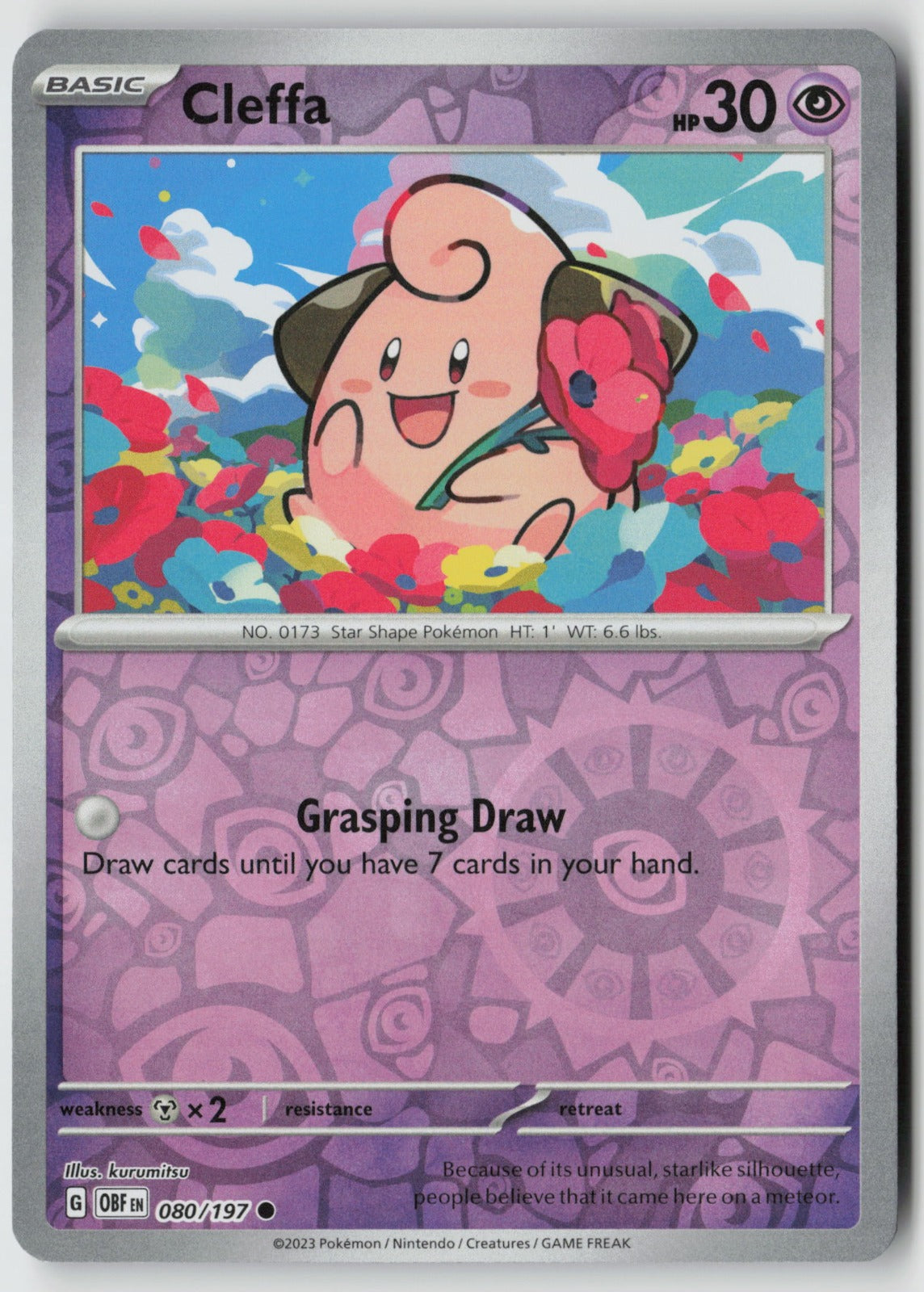 Cleffa 080/197 SV03: Obsidian Flames Common Reverse Holo NM kurumitsu
