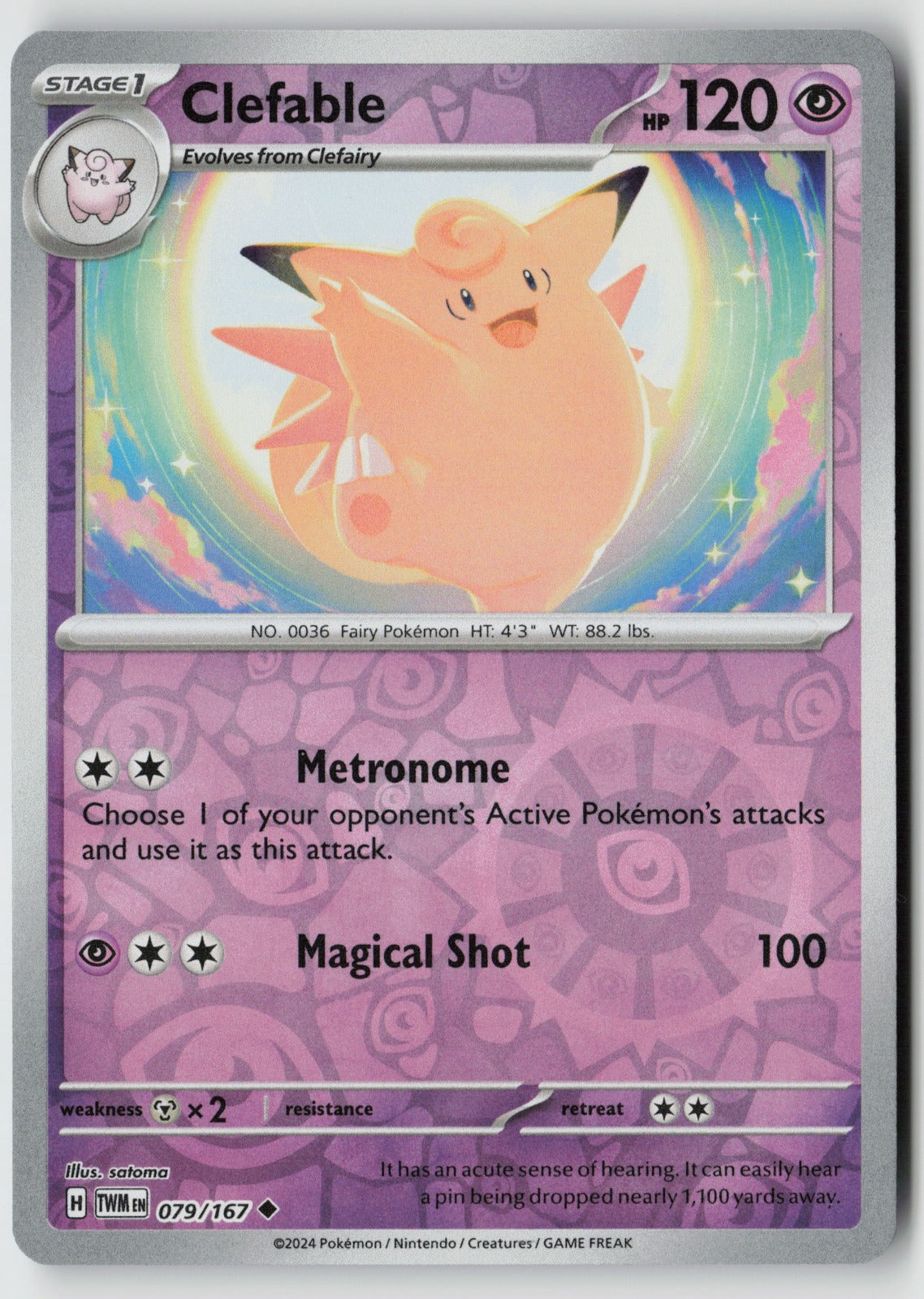 Clefable 079/167 SV06: Twilight Masquerade Uncommon Reverse Holo NM satoma