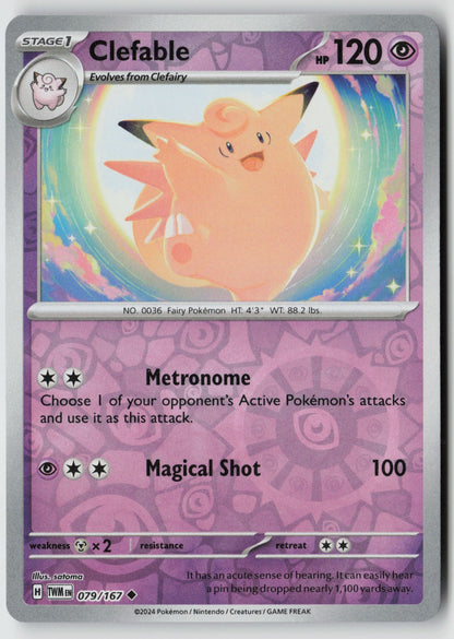 Clefable 079/167 SV06: Twilight Masquerade Uncommon Reverse Holo NM satoma