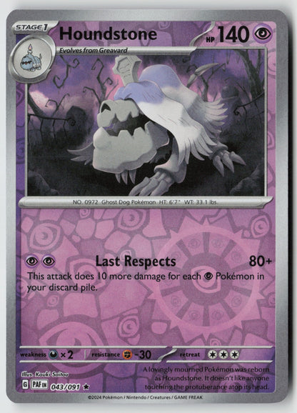 Houndstone 043/091 SV: Paldean Fates Rare Reverse Holo NM Kouki Saitou
