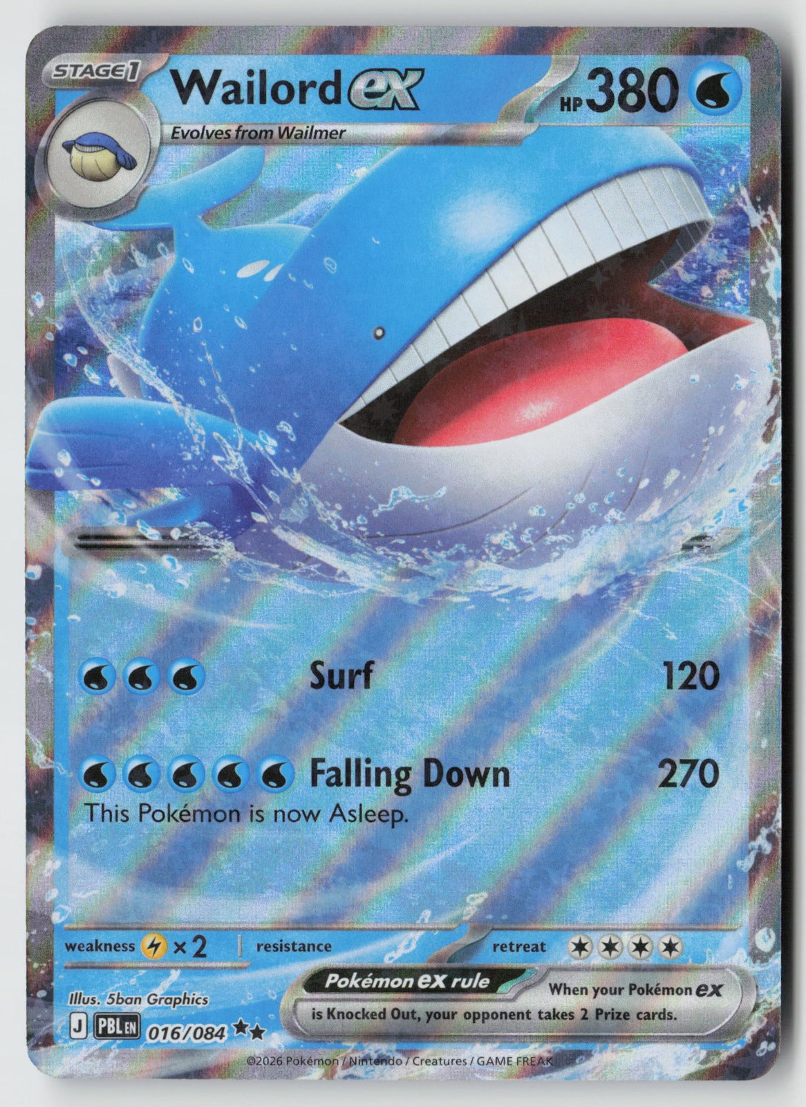 Wailord ex 016/084 ME05: Pitch Black Double Rare Holo NM 5ban Graphics