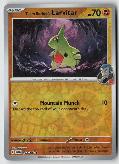 Team Rocket's Larvitar 094/182 SV10: Destined Rivals Common Reverse Holo NM Oku