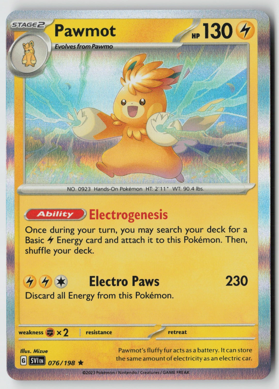 Pawmot 076/198 SV01: Scarlet & Violet Base Set Rare Holo NM Atsushi Furusawa