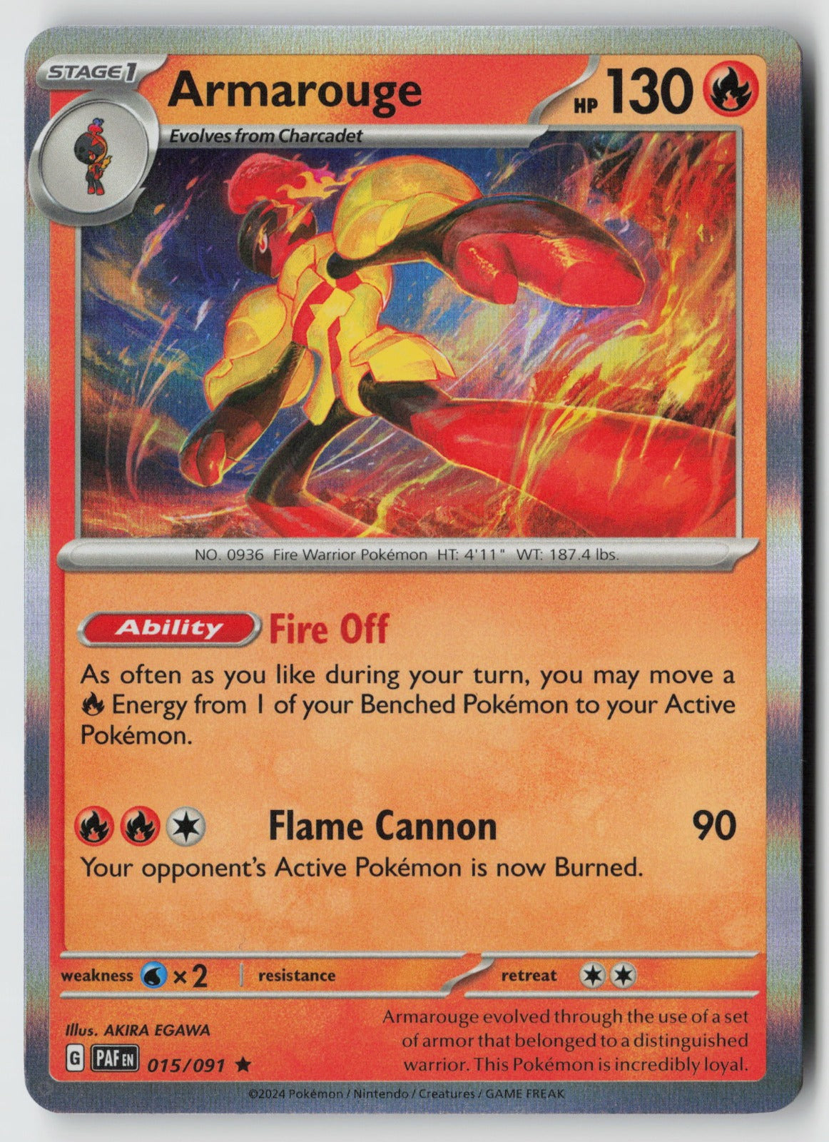 Armarouge 015/091 SV: Paldean Fates Rare Holo NM AKIRA EGAWA