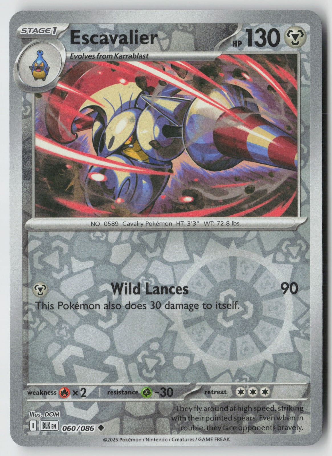 Escavalier 060/086 SV: Black Bolt Uncommon Reverse Holo NM DOM