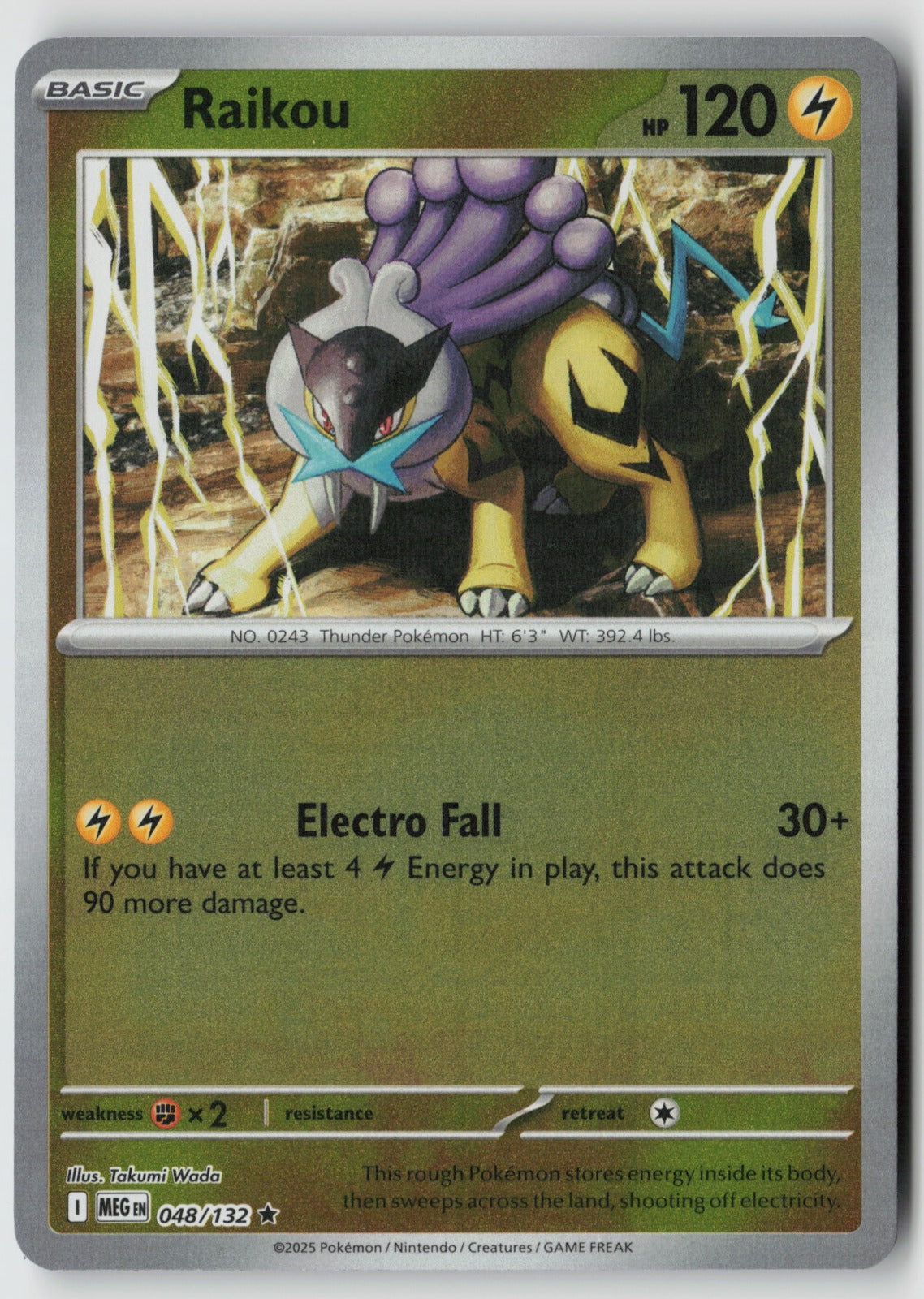Raikou 048/132 ME01: Mega Evolution Rare Reverse Holo NM Takumi Wada