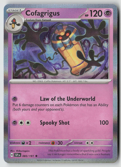 Cofagrigus 083/191 SV08: Surging Sparks Rare Holo NM Shiburingaru