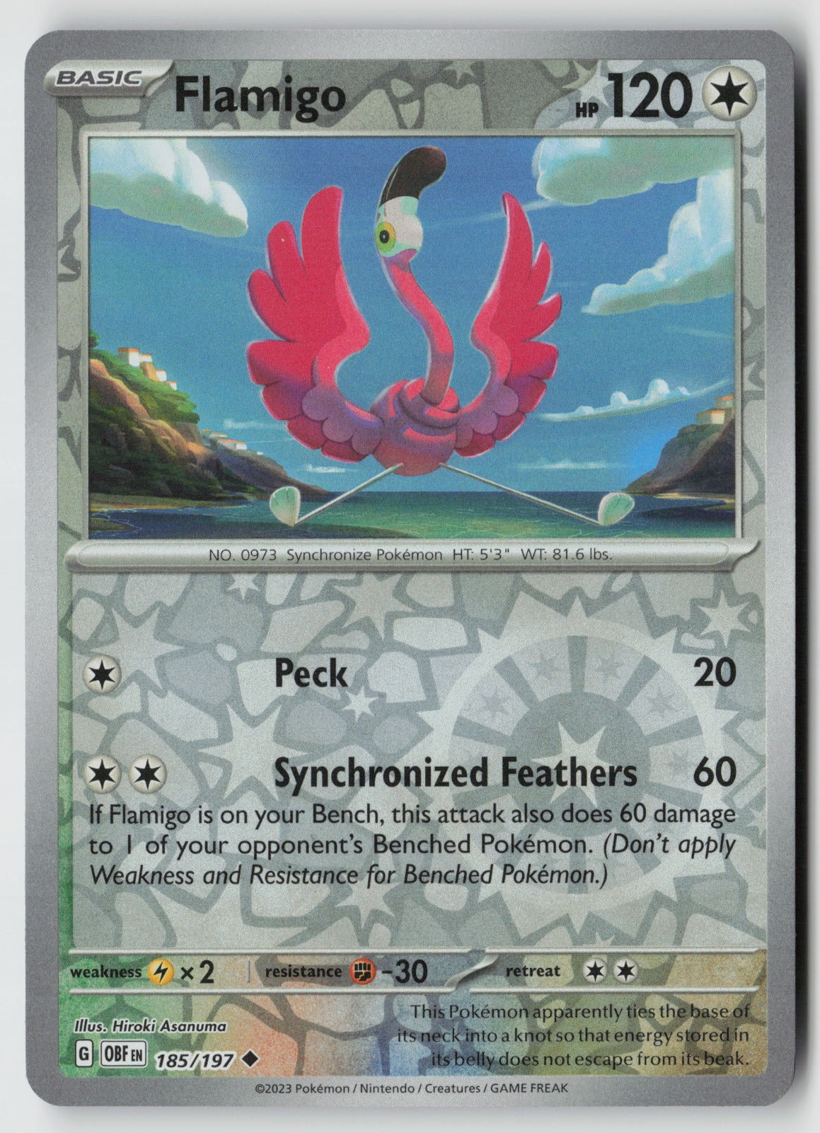 Flamigo 185/197 SV03: Obsidian Flames Uncommon Reverse Holo NM Hiroki Asanuma