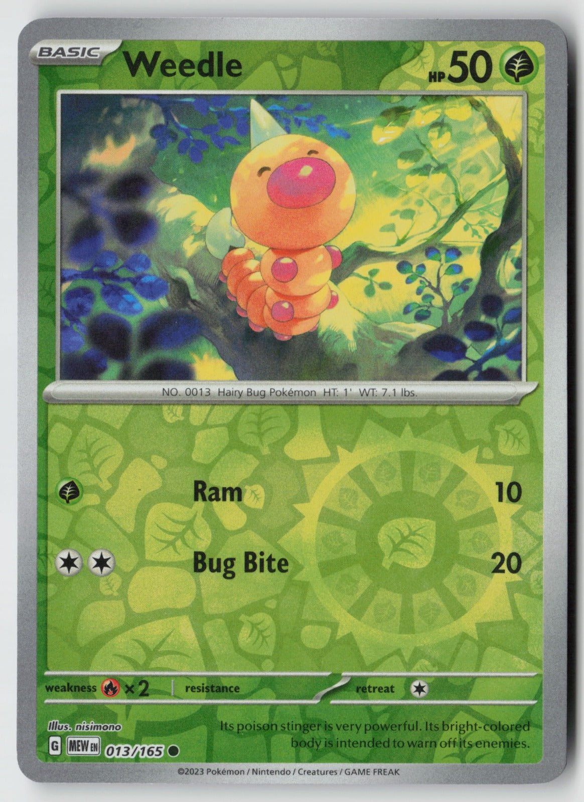 Weedle 013/165 SV: Scarlet & Violet 151 Common Reverse Holo NM nisimono