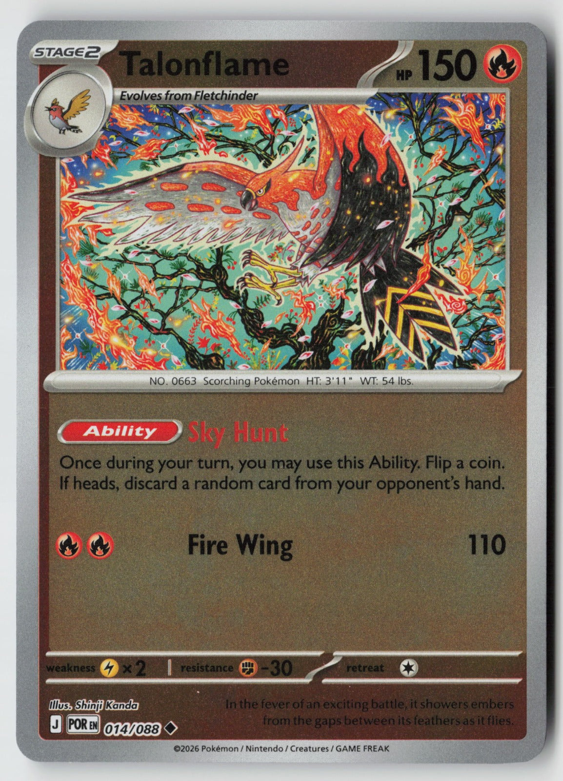 Talonflame 014/088 ME03: Perfect Order Uncommon Reverse Holo NM Shinji Kanda