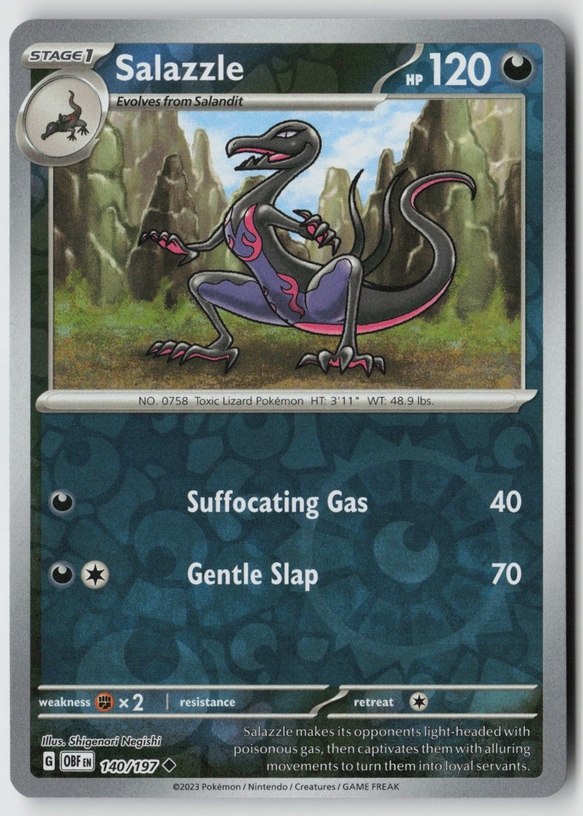 Salazzle 140/197 SV03: Obsidian Flames Uncommon Reverse Holo NM