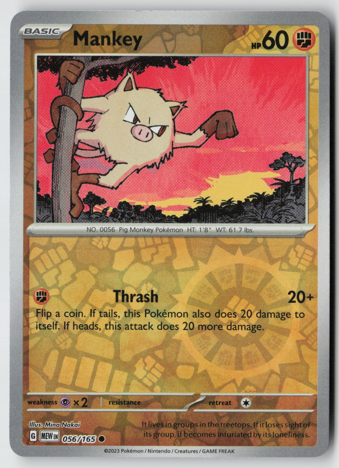 Mankey 056/165 SV: Scarlet & Violet 151 Common Reverse Holo NM Mina Nakai