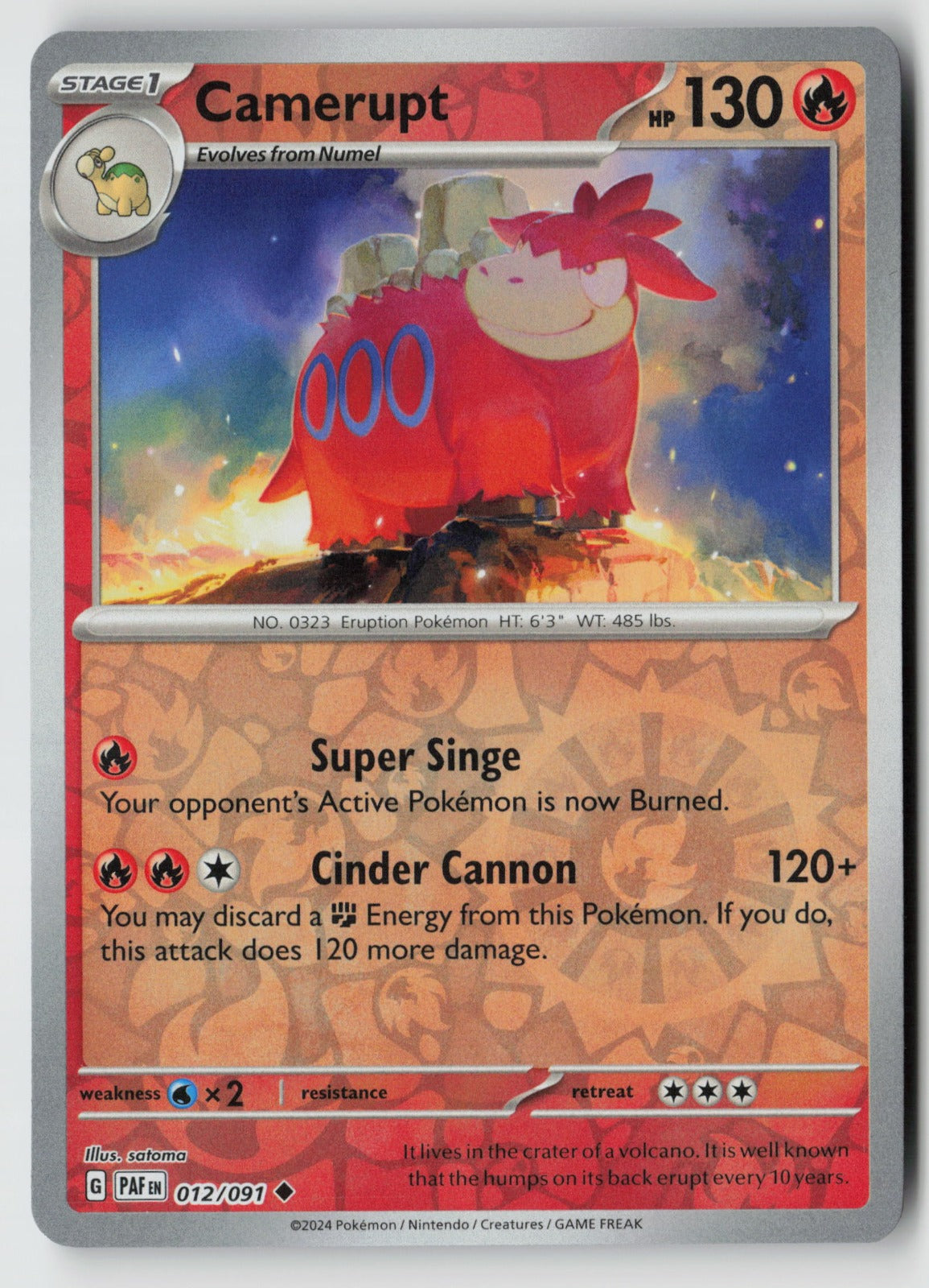 Camerupt 012/091 SV: Paldean Fates Uncommon Reverse Holo NM satoma