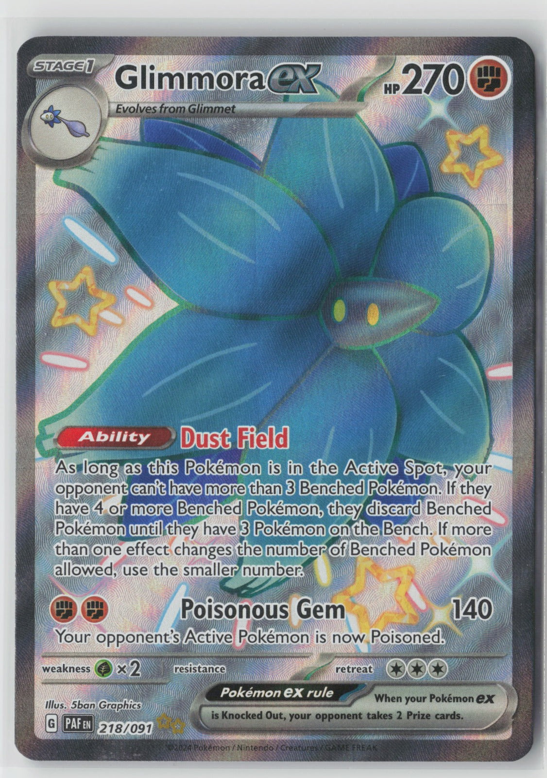 Glimmora ex 218/091 SV: Paldean Fates Shiny Ultra Rare Holo NM 5ban Graphics