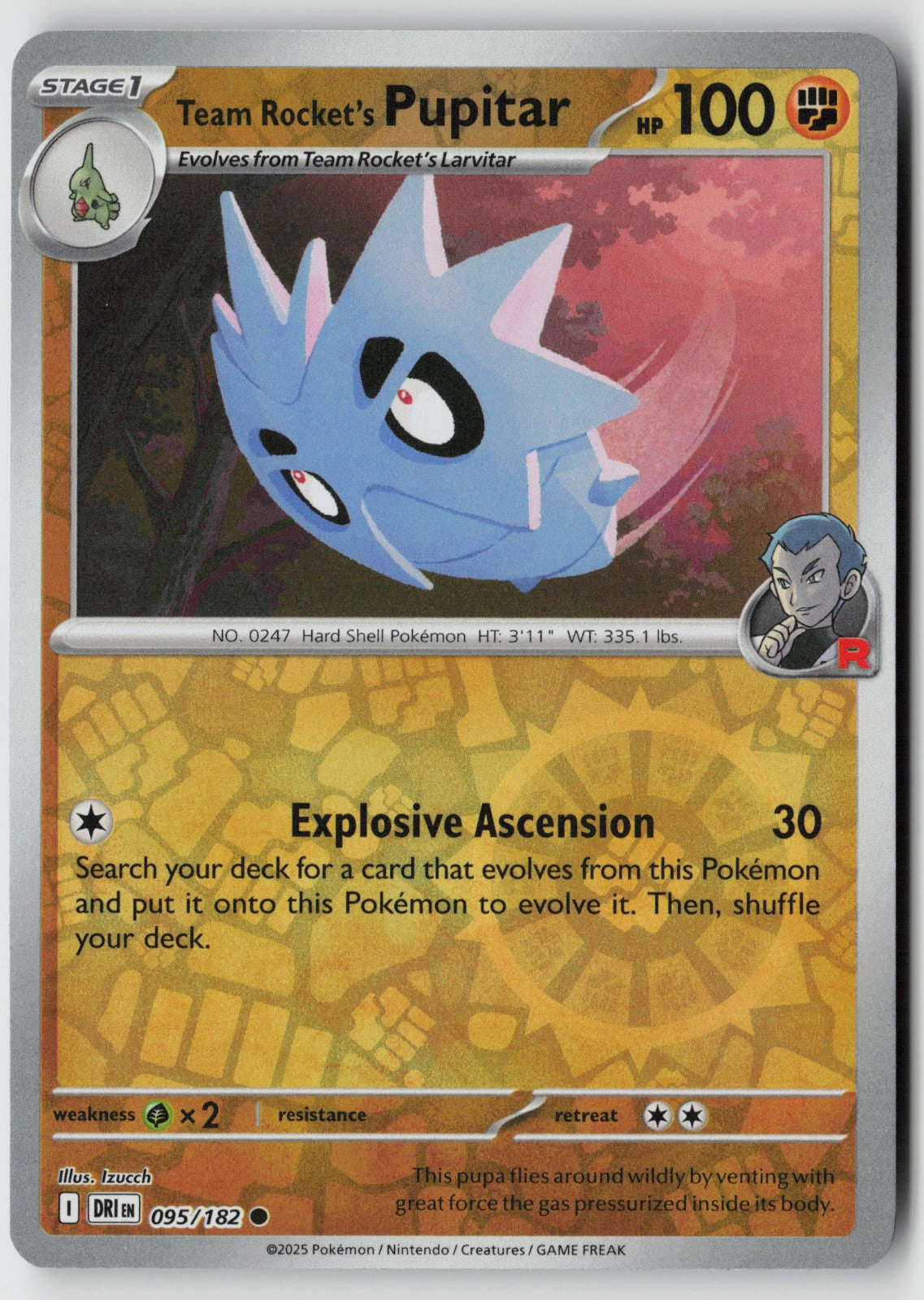 Team Rocket's Pupitar 095/182 SV10: Destined Rivals Common Reverse Holo NM