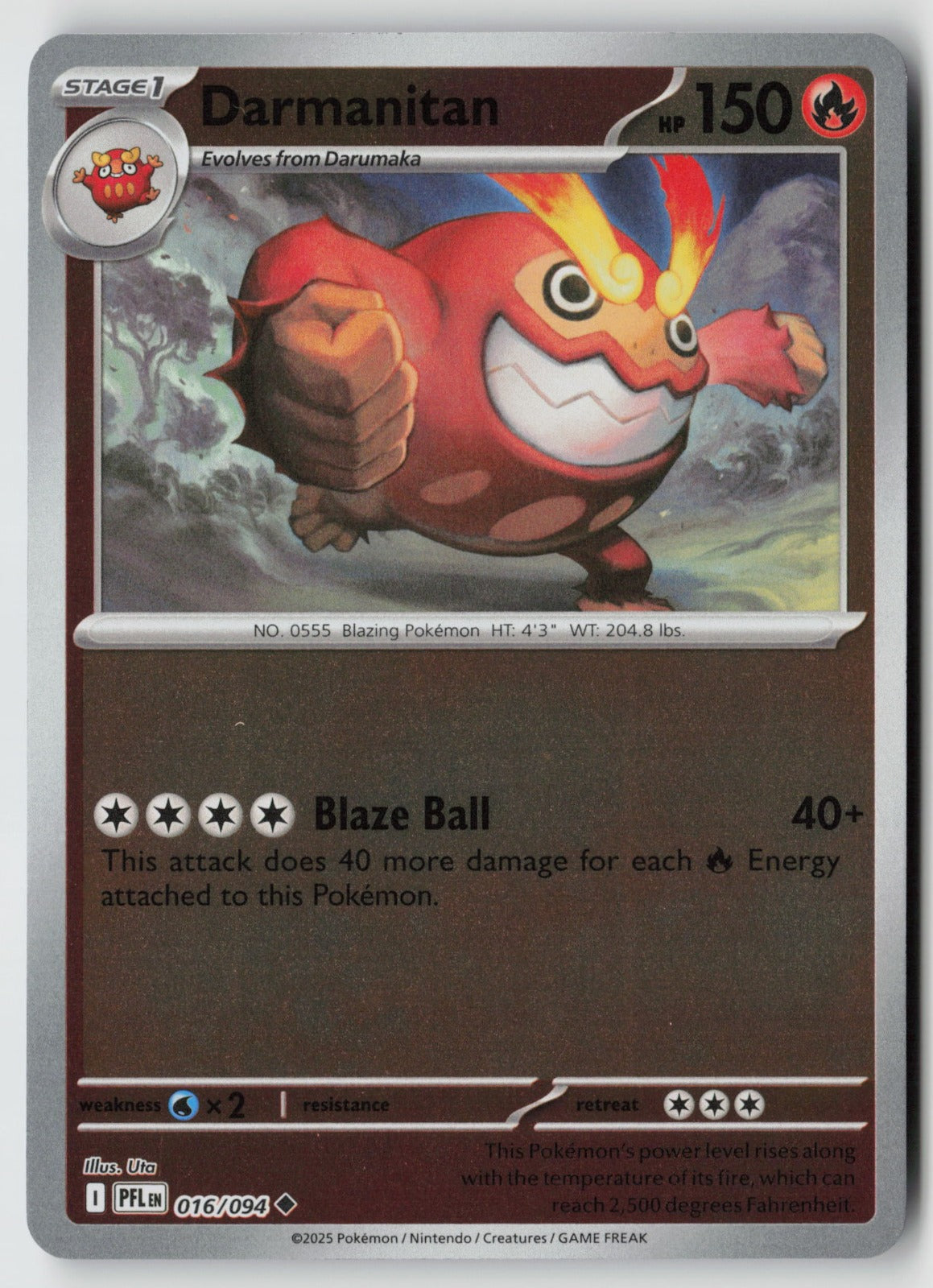 Darmanitan 016/094 ME02: Phantasmal Flames Uncommon Reverse Holo NM Uta