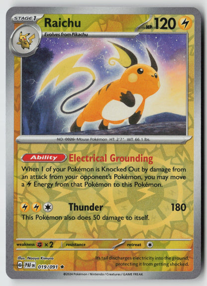 Raichu 019/091 SV: Paldean Fates Rare Reverse Holo NM Naoyo Kimura