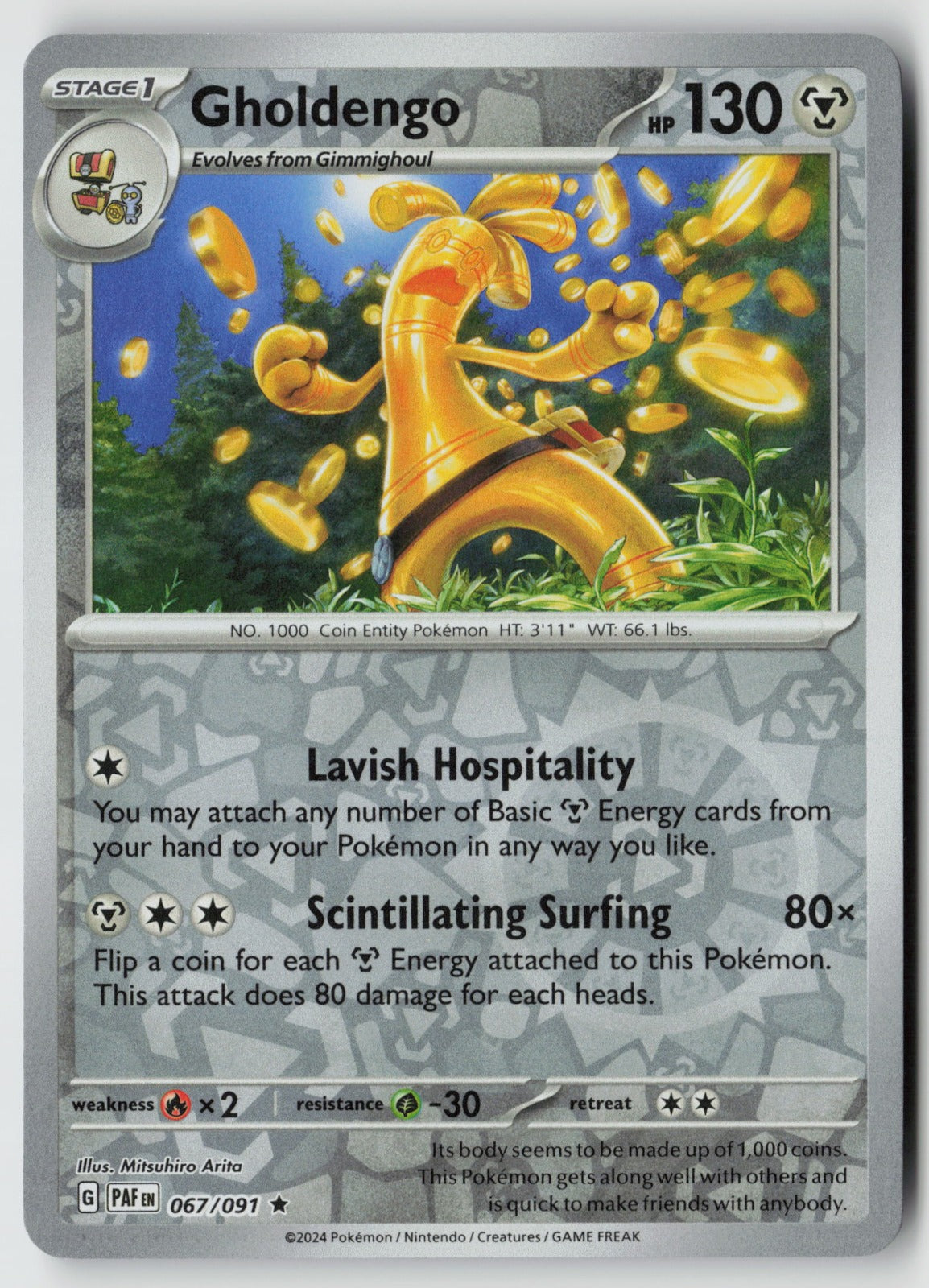 Gholdengo 067/091 SV: Paldean Fates Rare Reverse Holo NM Mitsuhiro Arita