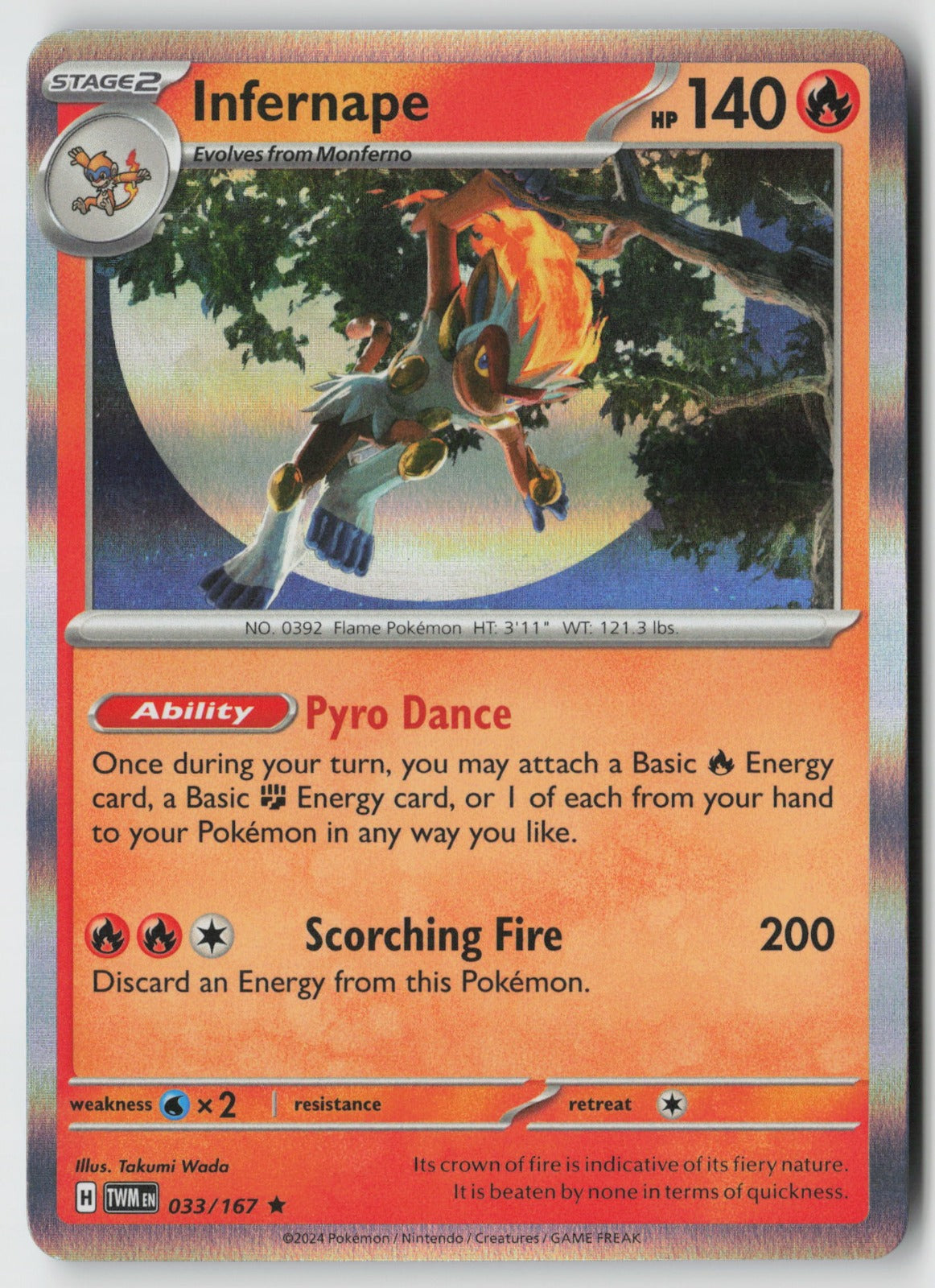 Infernape 033/167 SV06: Twilight Masquerade Rare Holo NM Takumi Wada