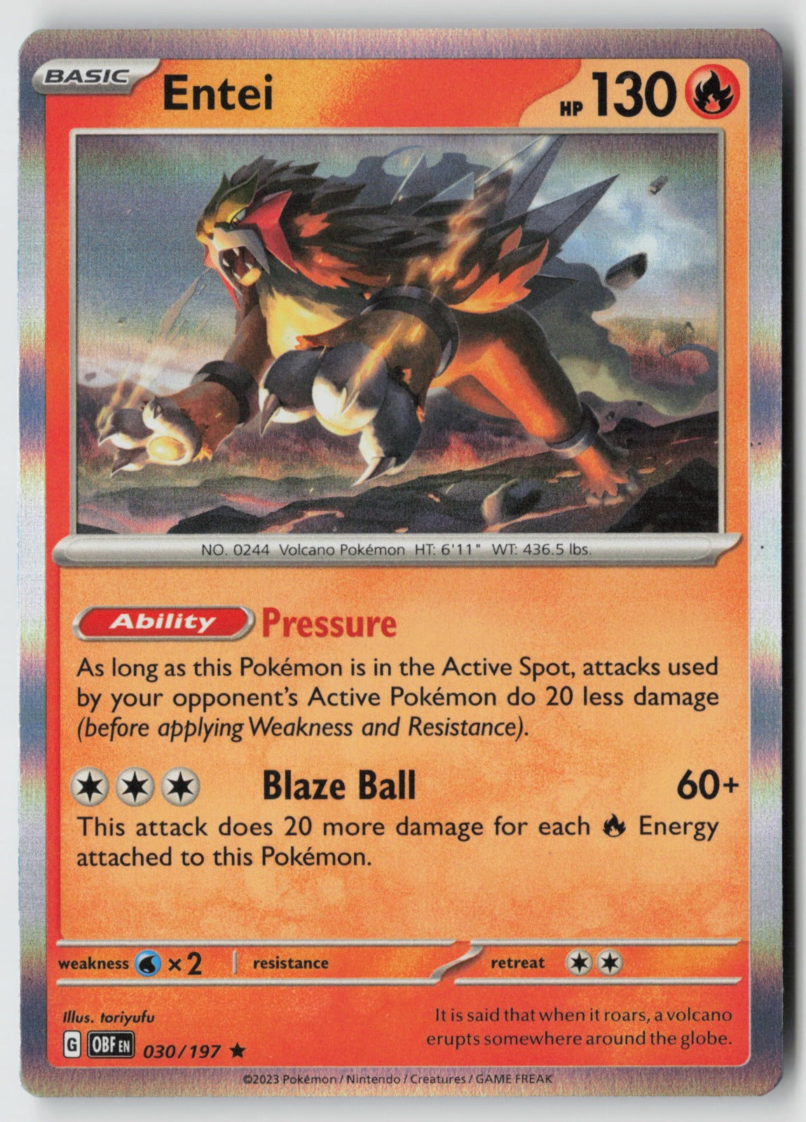 Entei 030/197 SV03: Obsidian Flames Rare Holo NM toriyufu